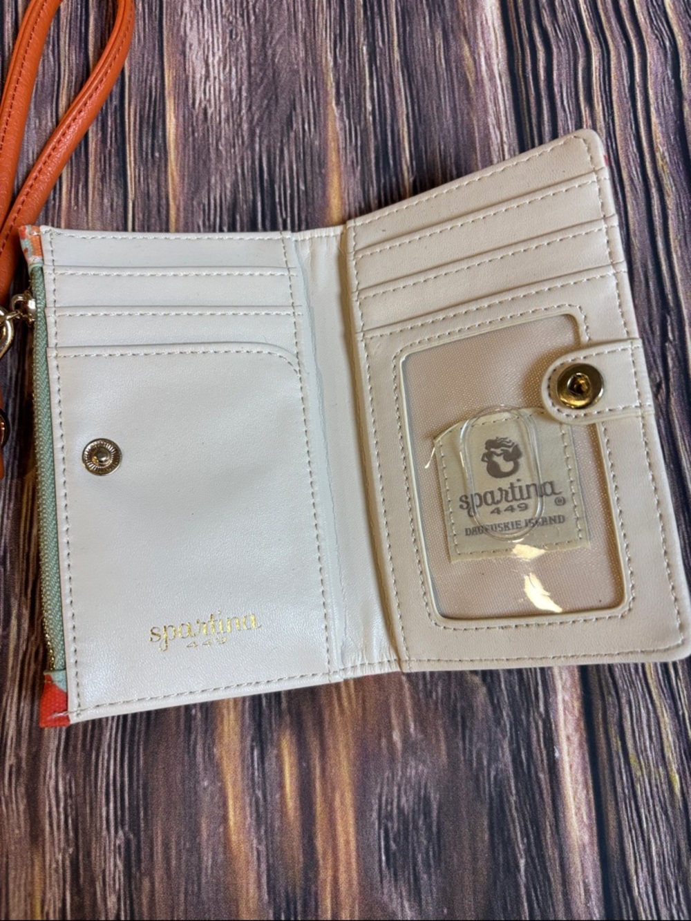 Spartina 449 Cream Wallet with Orange Wristlet (S0001) - Picture 2 of 3
